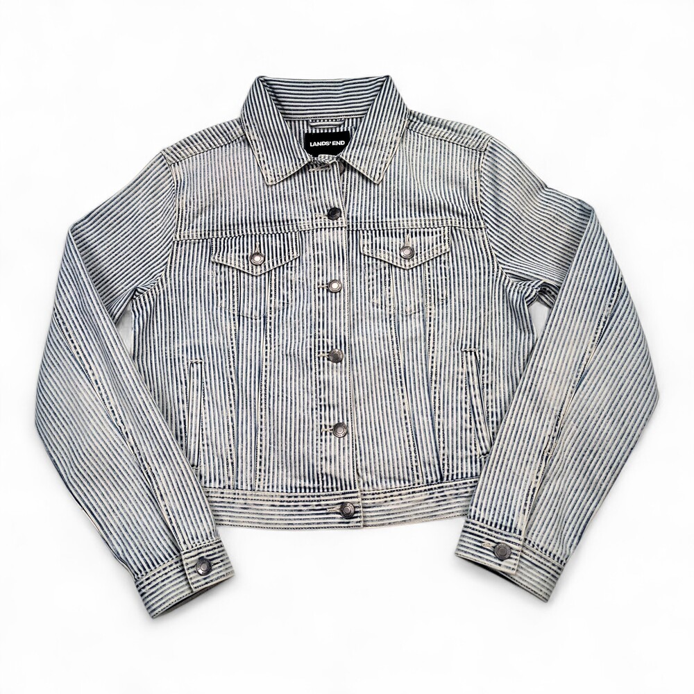 Lands'‎ End Striped Denim Jean Jacket - Women's S